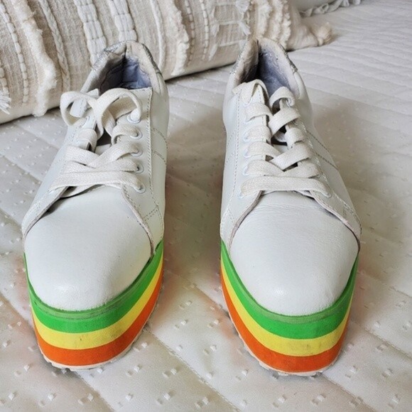 Very Volatile Rainbow Stripe Leather Platform Sneakers - Picture 4 of 13